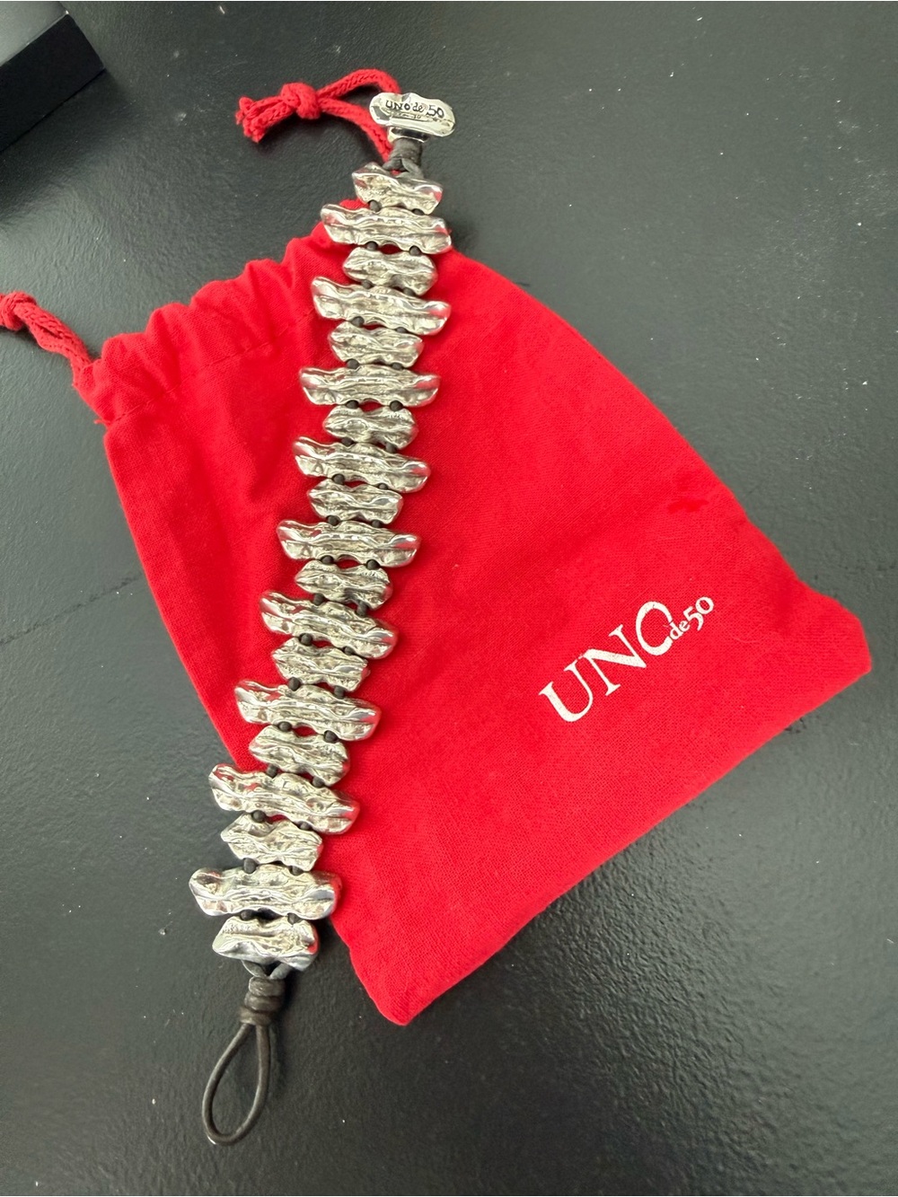 NEW UNO de 50 Sterling Silver & Leather Bracelet